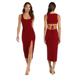 Lulus Sultry Elegance Wine Red Cutout Bodycon Midi Dress Size XL